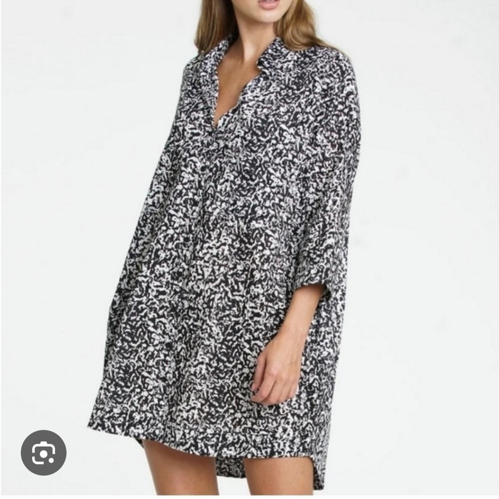 Pistola Sam Black and White Cotton Floral Long Sleeve Shirt Dress